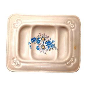 Vintage Treasure Craft Floral Trinket Soap Ring Dish Grannycore Cottage 6" USA